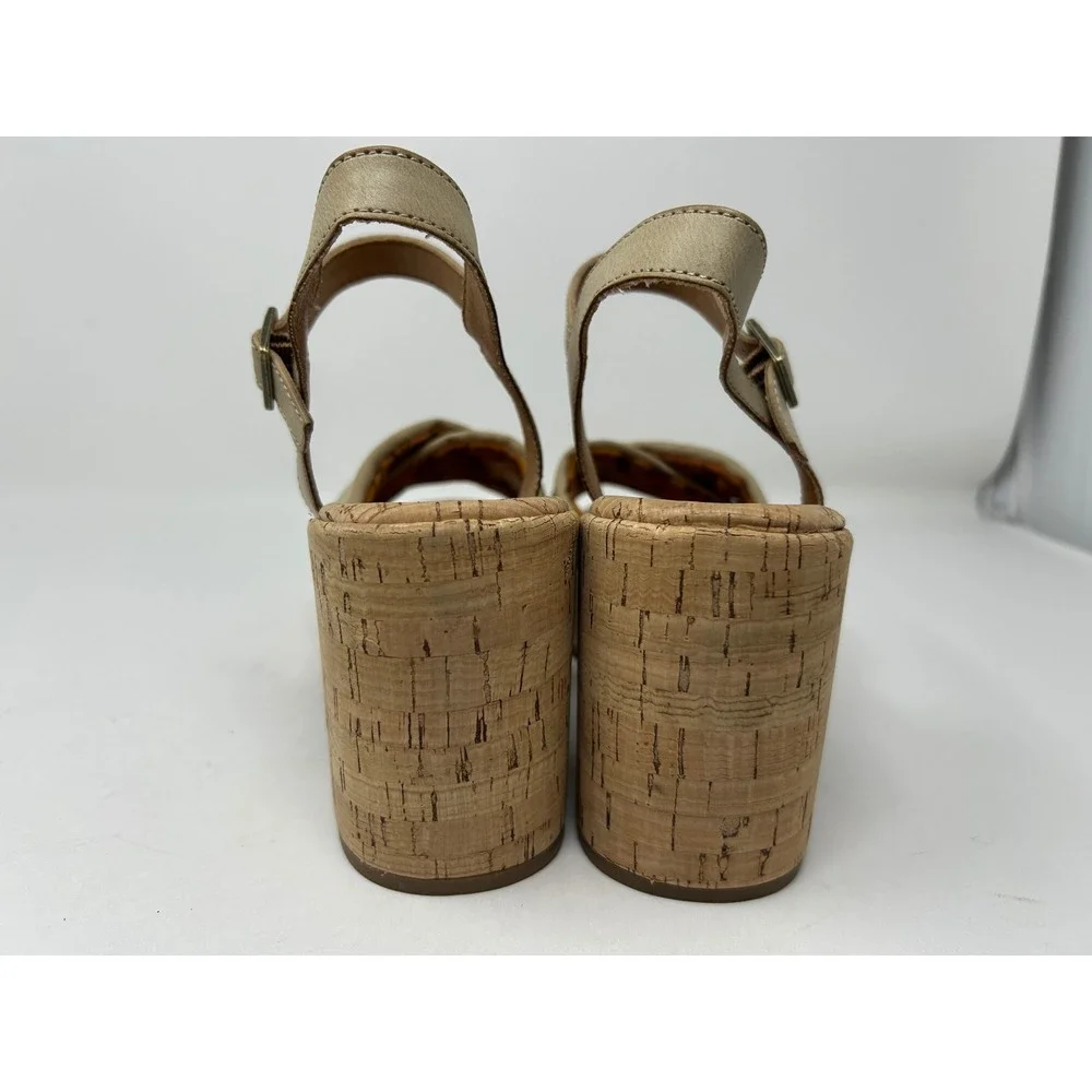 Korks Tan Cork Platform Block Heel Sandals Retro Floral Footbed Womens Size 10M